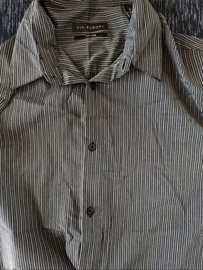 Via Europa Men's Black & Gray Striped Button-Down Shirt
